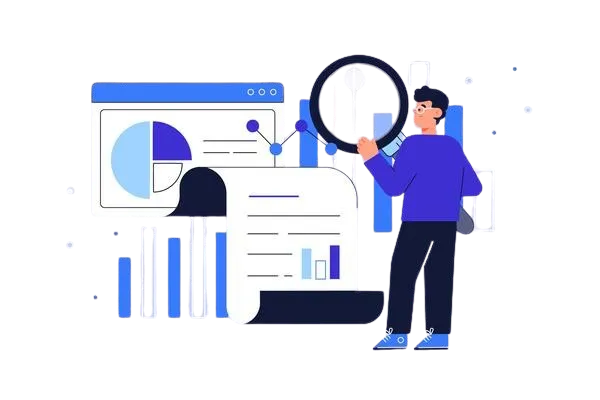 Man analyzing graphs and pie charts, focused on data for audit and strategy planning.  