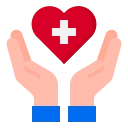 Hands holding a red heart with a white cross, symbolizing healthcare and compassion in the industry.  
