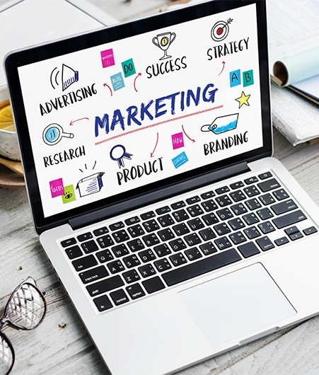 A laptop screen showcasing digital marketing tools, relevant to hiring a digital marketing agency