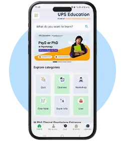 Image of the first page of a mobiel app related to education.